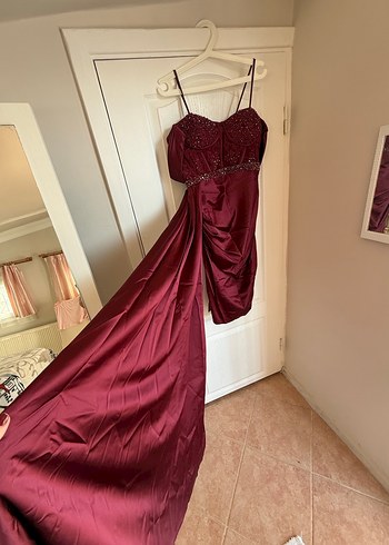 BORDO BONCUK VE DANTEL DETAYLI ABİYE