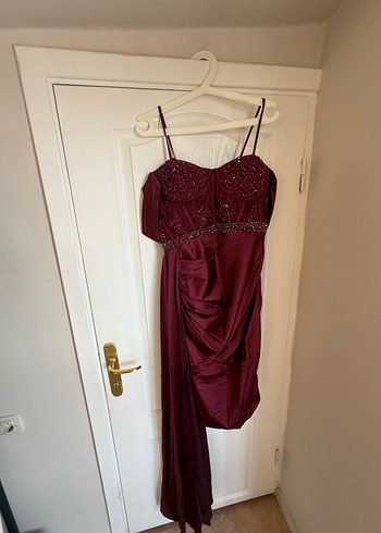 Diğer BORDO BONCUK VE DANTEL DETAYLI ABİYE