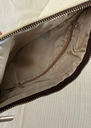 Diğer Kadın Keten Fermuarlı Beyaz Clutch Çanta 30 cm
