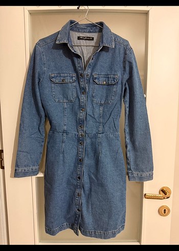 Düğmeli Kadın Mavi Denim Elbise Ceket