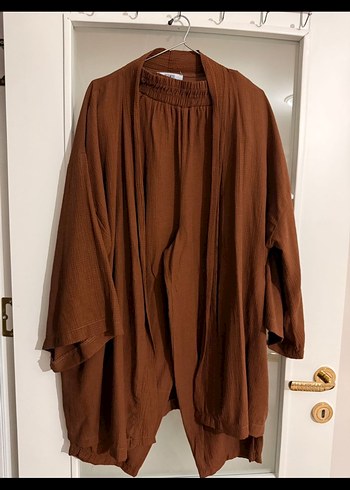 Diğer Kadın Kahverengi Uzun Keten Kimono