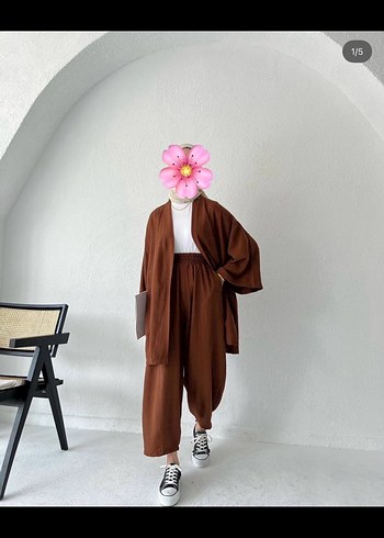 s Beden Kadın Kahverengi Uzun Keten Kimono