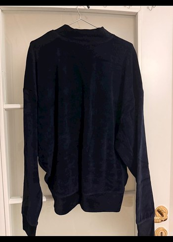 Diğer Lacivert Kadife Kadın Sweatshirt Uzun Kollu Rahat Kesim