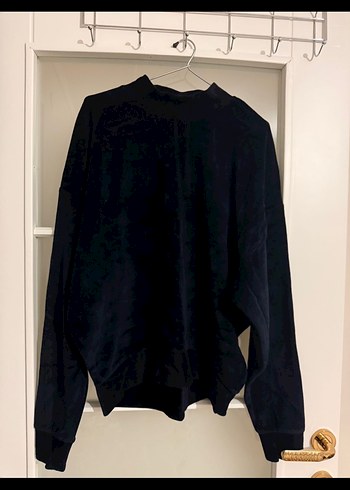 Lacivert Kadife Kadın Sweatshirt Uzun Kollu Rahat Kesim