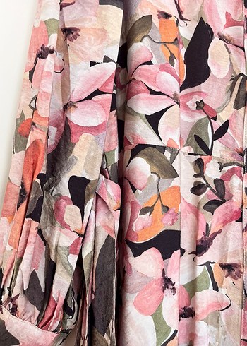 Pembe çiçekli Uzun Bohem Elbise - Görsel 2