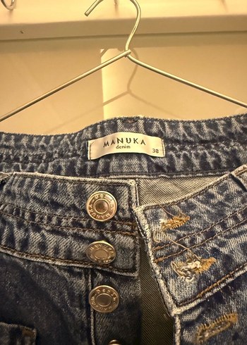 Düğmeli Bol Kesim Kadın Kot Pantolon - Görsel 2