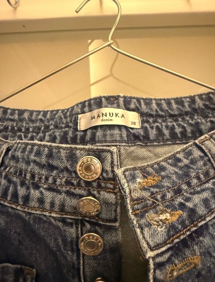 Düğmeli Bol Kesim Kadın Kot Pantolon - Görsel 2