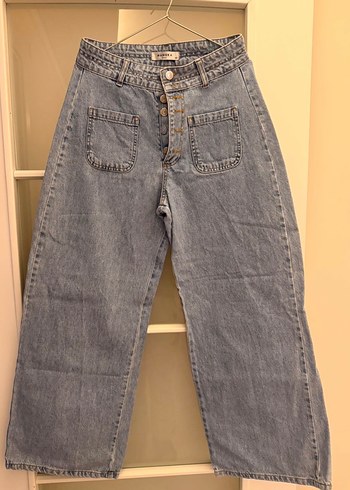 Düğmeli Açık Mavi Kadın Kot Pantolon - Görsel 2