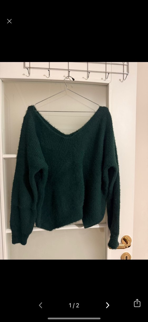 Yeşil V Yaka Örgü Yün Kadın Kazak - Görsel 2