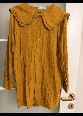 Sarı Bohem Uzun Kollu Fırfırlı Keten Tunik - Görsel 2