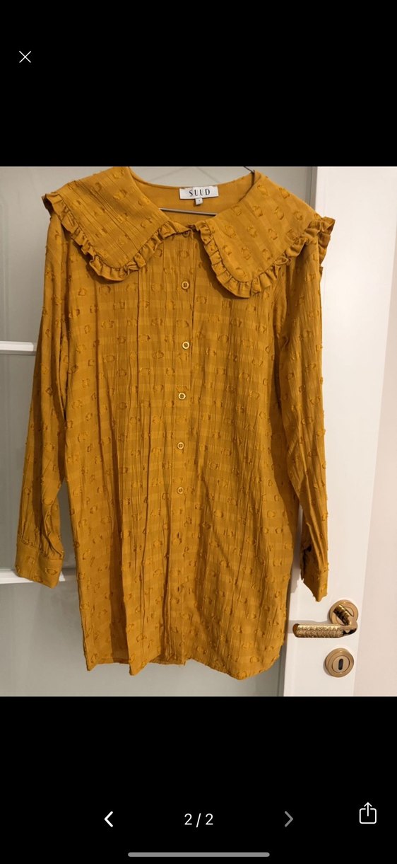 Sarı Bohem Uzun Kollu Fırfırlı Keten Tunik - Görsel 2