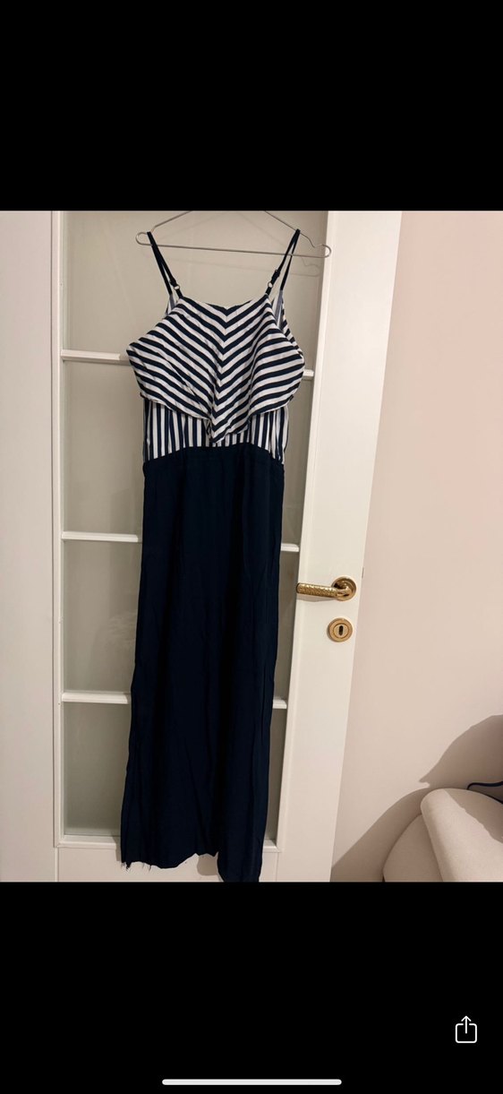 Çizgili ve Pilili Uzun Mavi Elbise - Görsel 2