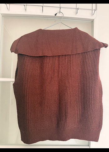 Kahverengi Yarım Fermuarlı Örgü Kolsuz Kazak - Görsel 2