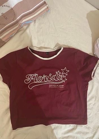 Trendyol & Milla Bordo Kadın Tişört, Kısa Kollu, Baskılı