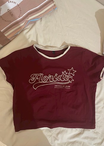 Bordo Kadın Tişört, Kısa Kollu, Baskılı