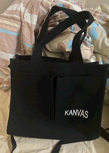 Siyah Kanvas Fermuarlı Kadın Çanta