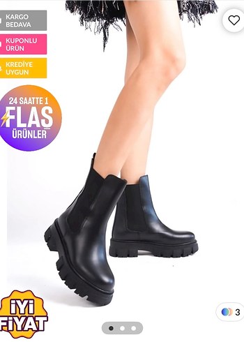 Siyah Deri Platform Topuklu Kadın Bot - Görsel 5