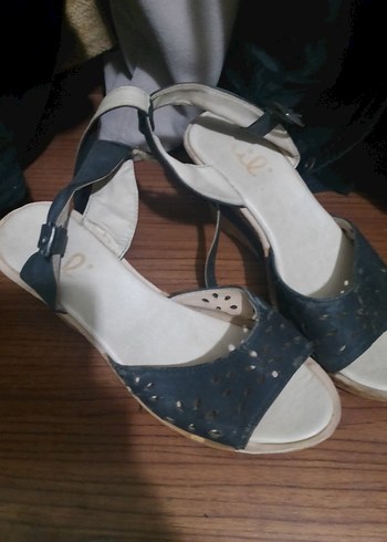 lacivert Bohem Tarz Kadın Dolgu Topuklu Sandalet - Görsel 2