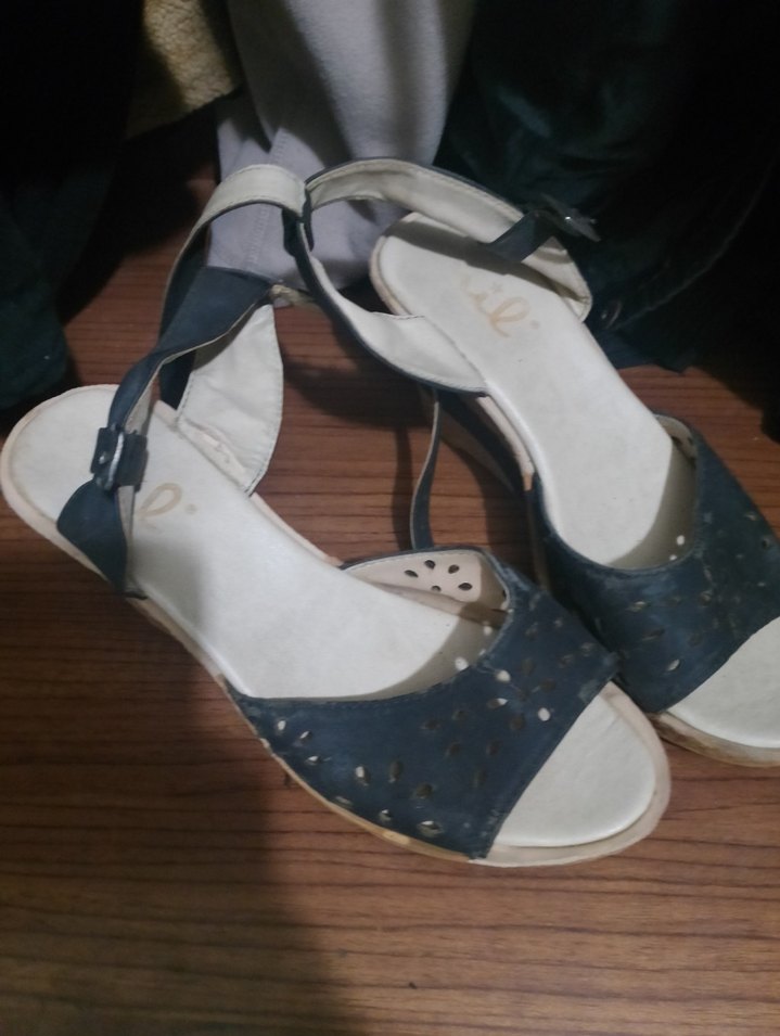 lacivert Bohem Tarz Kadın Dolgu Topuklu Sandalet - Görsel 2