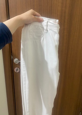 Beyaz Pamuklu Normal Boy Kadın Pantolon