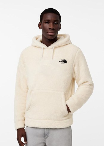 Erkek Beyaz Peluş Kapüşonlu Sweatshirt