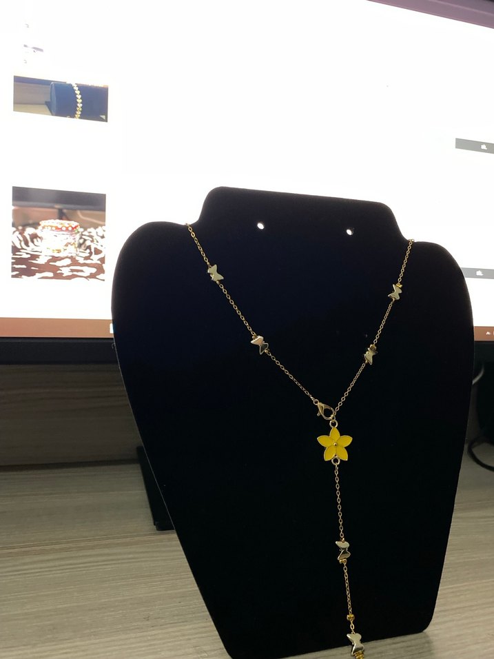 Bohem Çiçekli Altın Renkli Zincir Kolye - Görsel 2