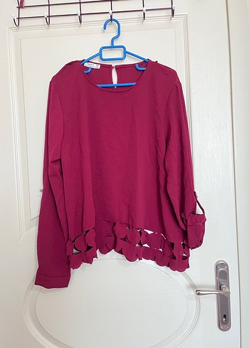 Bordo Uzun Kollu Fırfırlı Bluz