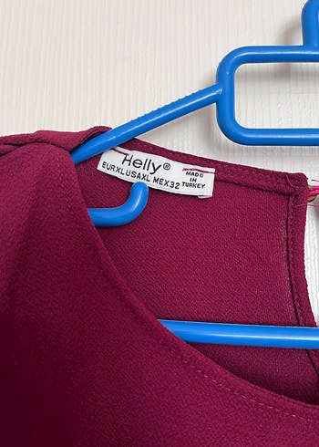 xl Beden Bordo Uzun Kollu Fırfırlı Bluz