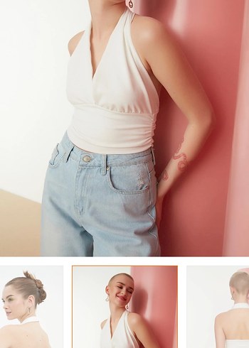 m Beden beyaz Renk Beyaz V Yaka Kadın Mini Crop Top