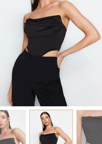 s Beden siyah Renk Siyah Straplez Kadın Crop Top