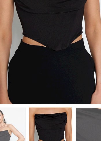 s Beden Siyah Straplez Kadın Crop Top