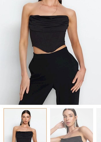 Siyah Straplez Kadın Crop Top