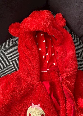 Kız Bebek Kapüşonlu Kırmızı Tulum - Görsel 2