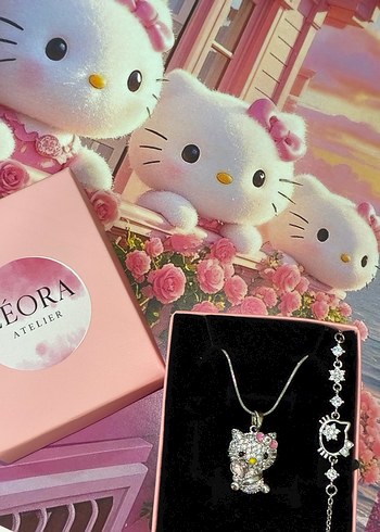 Beden pembe Renk Hello Kitty Kolye ve Bileklik Seti