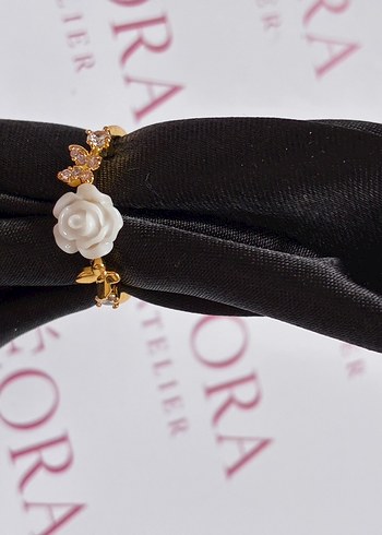 White Rose & Butterfly Ring