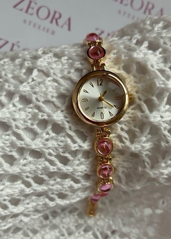Roselle Gold Pembe Taşlı Zarif Kadın Saat