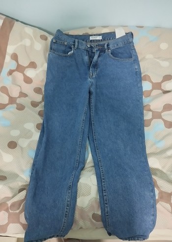 Pull and Bear Düğmeli Mavi Baskılı Midi Kadın Kot Pantolon