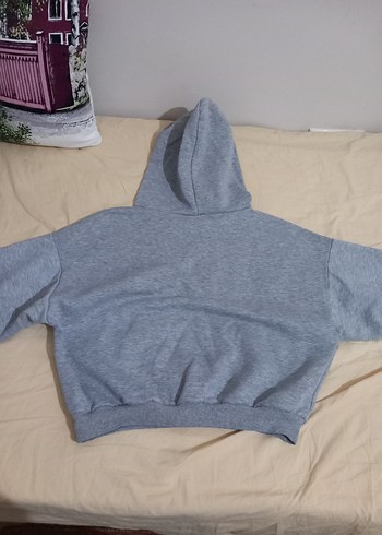 Gri Kapüşonlu Fermuarlı Kadın Sweatshirt - Görsel 2