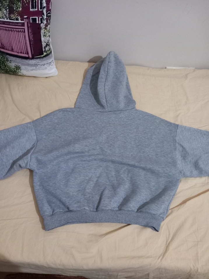 Gri Kapüşonlu Fermuarlı Kadın Sweatshirt - Görsel 2