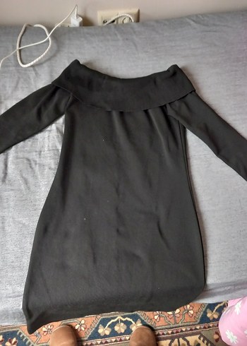 Siyah Drapeli Uzun Kollu Triko Elbise - Görsel 2