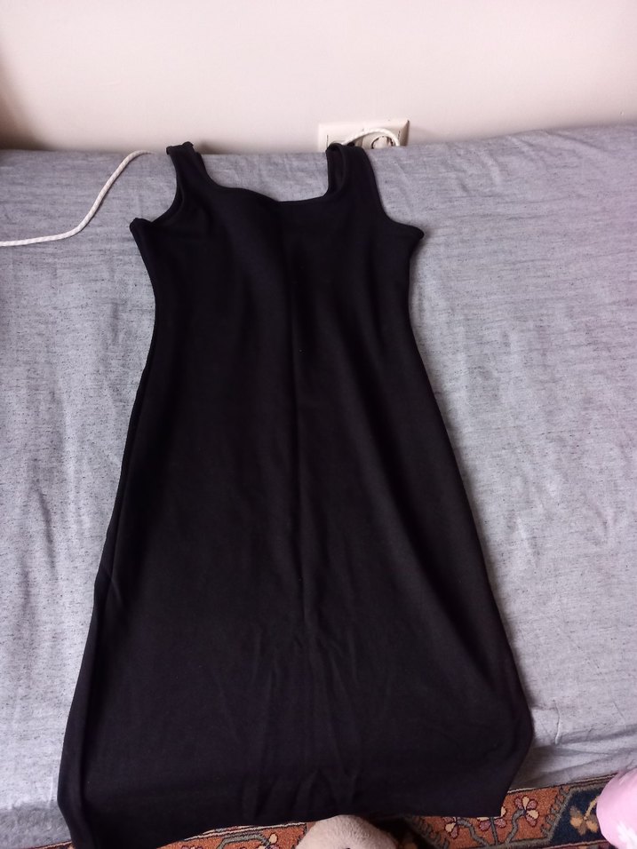 Siyah Straplez Midi Triko Elbise - Görsel 3