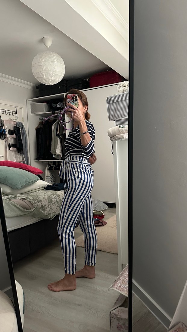 Çizgili Mavi Pantalon - Görsel 2