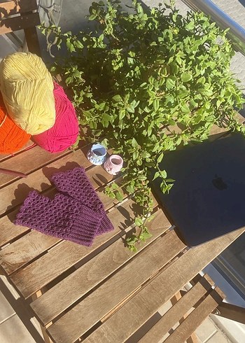 Mor parmaksız Örgü Kadın Eldiveni - Görsel 3