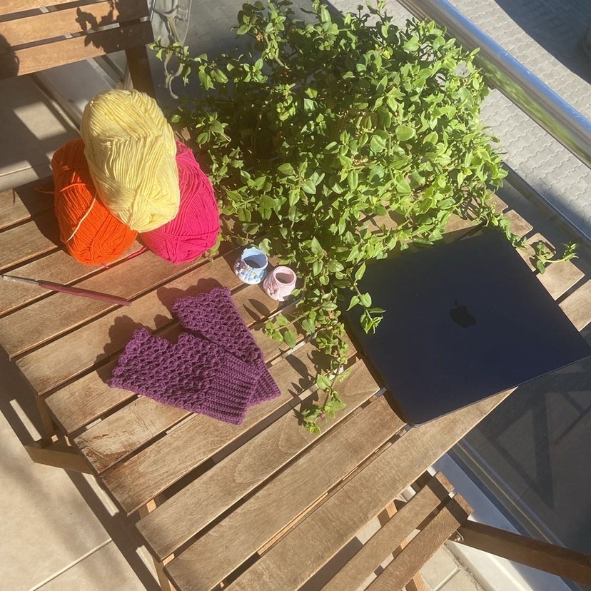 Mor parmaksız Örgü Kadın Eldiveni - Görsel 3