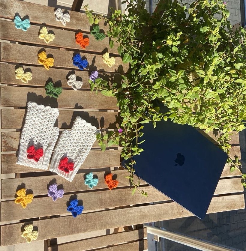 Krem renk Örgü Kadın Eldiven - Görsel 3