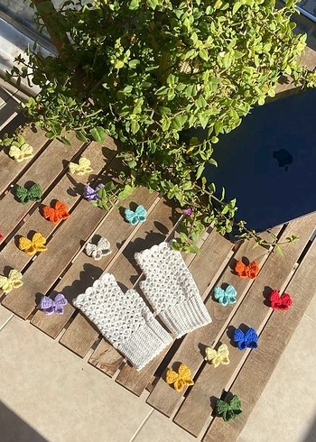 Krem renk parmaksız Örgü Eldiven - Görsel 2