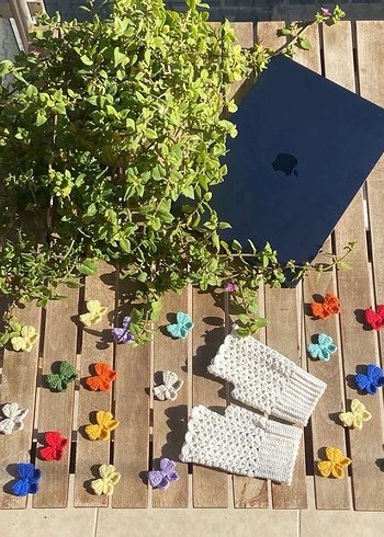 Krem renk parmaksız Örgü Eldiven - Görsel 3