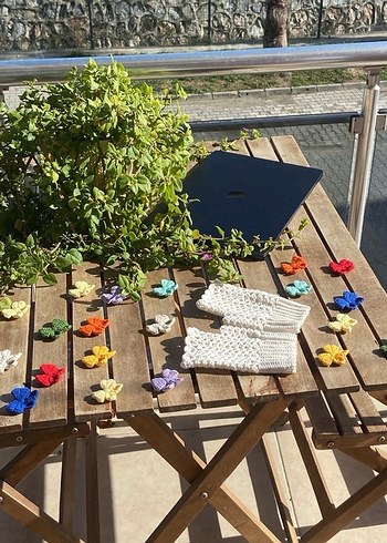 Krem renk parmaksız Örgü Eldiven - Görsel 7