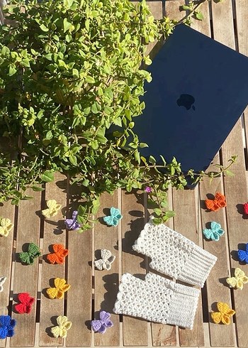 Krem renk parmaksız Örgü Eldiven - Görsel 4