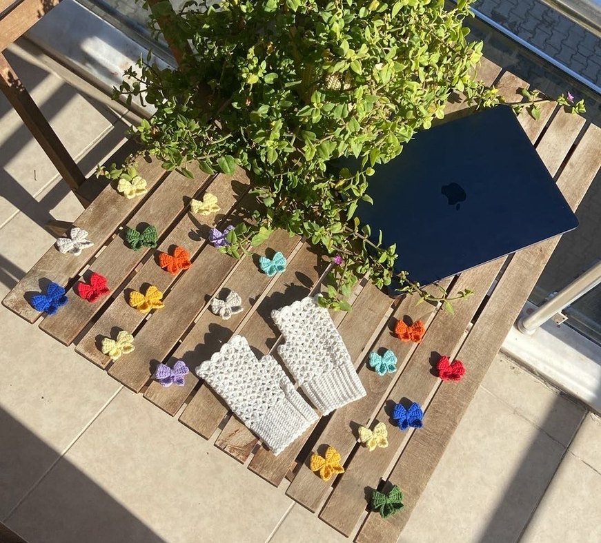 Krem renk parmaksız Örgü Eldiven - Görsel 2